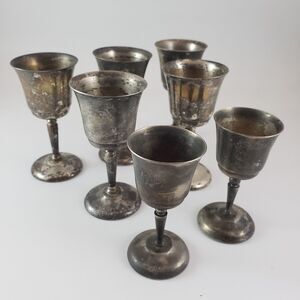 VTG Lot of 7 Small Goblets Industria Argentina Silverplated - 2 Diff Sizes